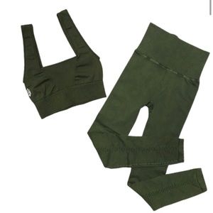 Free People Good Karma Bra and Leggings Set in Moss